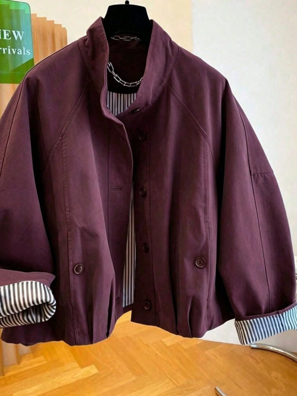Burgundy Casual Women's Stand Collar Jacket